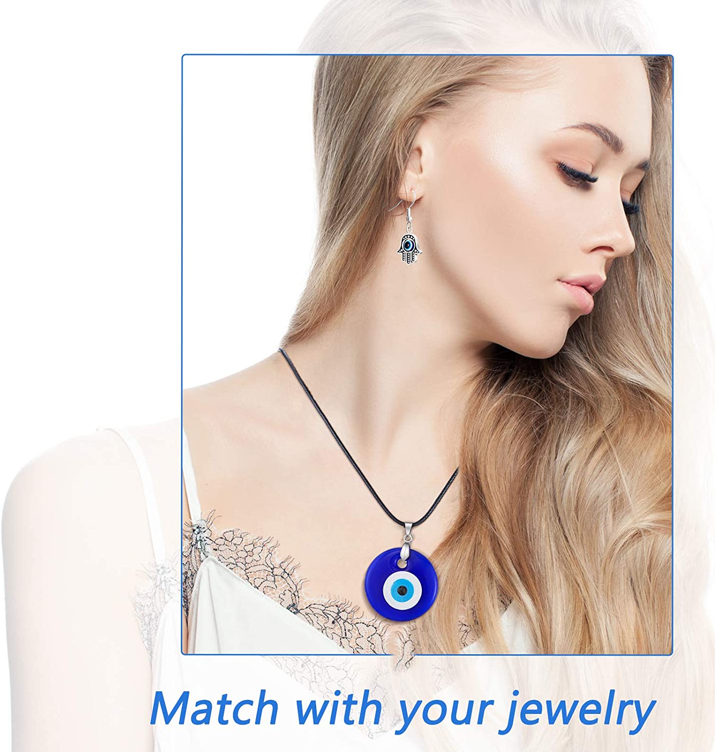 Yaomiao 6 Pieces Evil Eye Pendant Necklace Turkish Blue Eye Necklace Glass Eye Leather Rope Chain Necklace for Women Men - Image 5